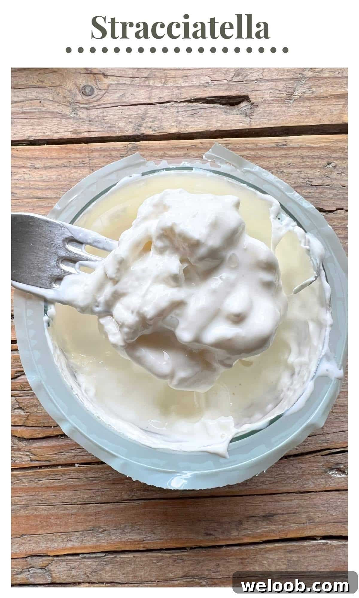 A close up of stracciatella cheese.