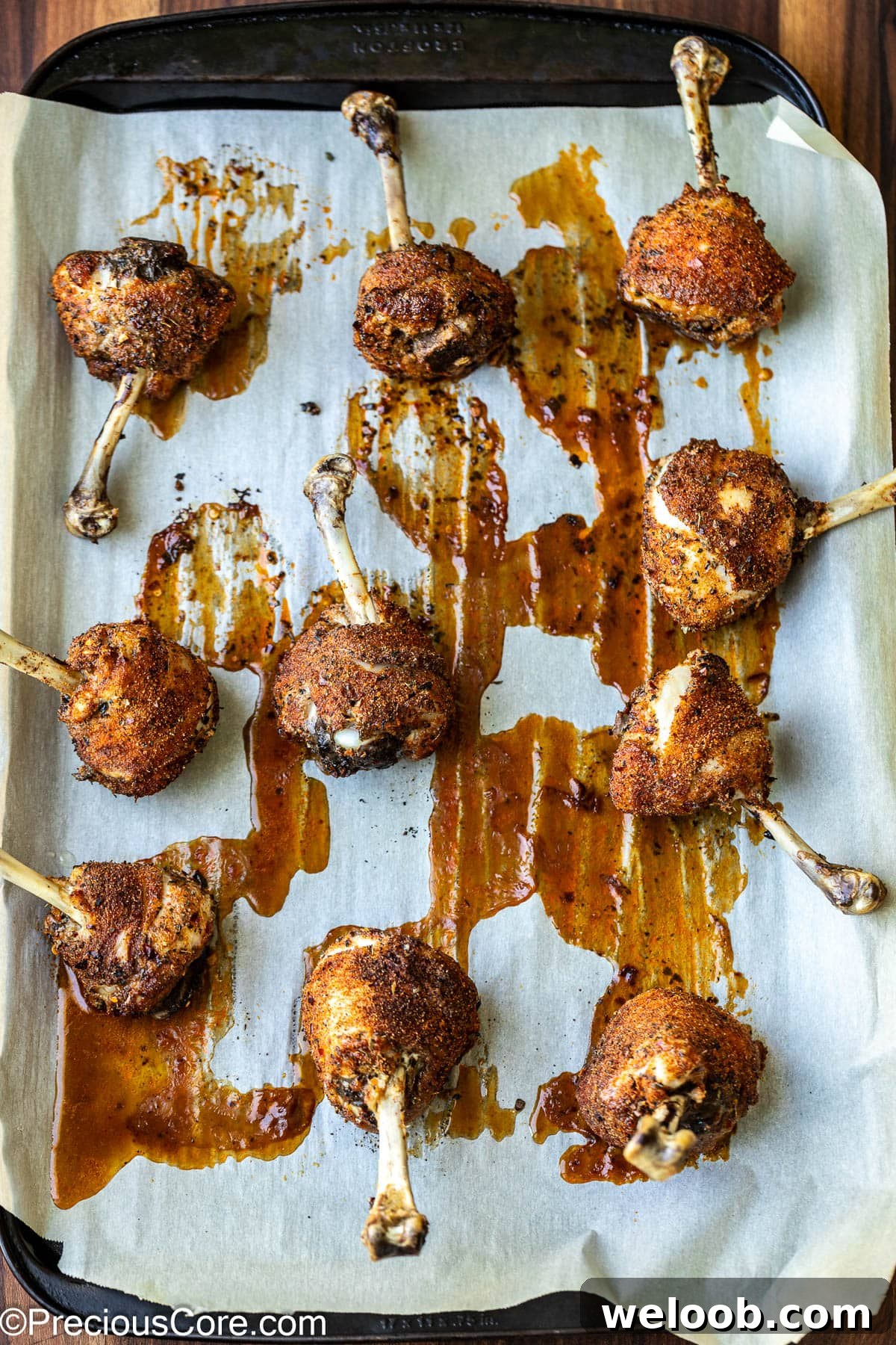 Baked Chicken Drumsticks Lollipops on a baking sheet.