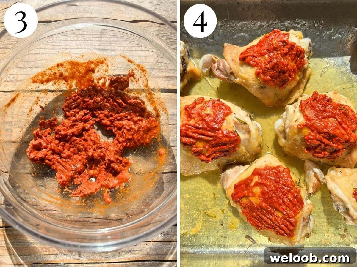 two photos showing Nduja in a bowl and then it spread over chicken.