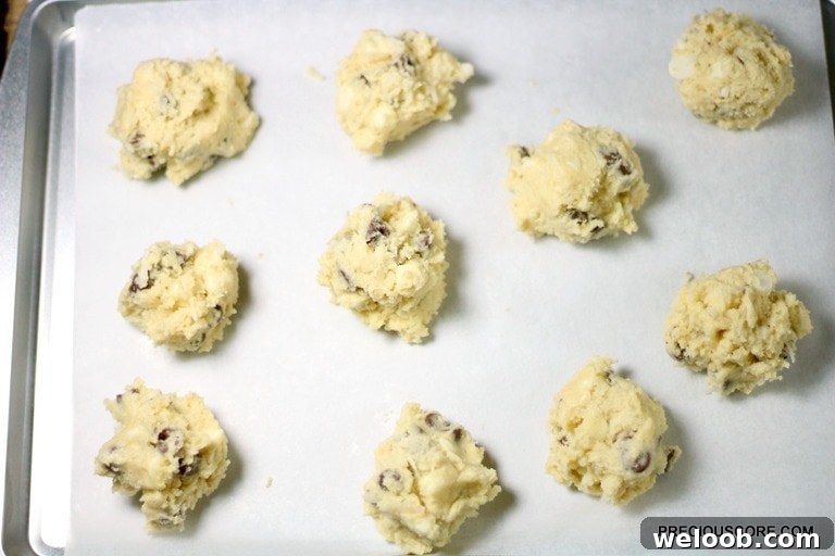 Mounds of coconut chocolate chip cookie dough.