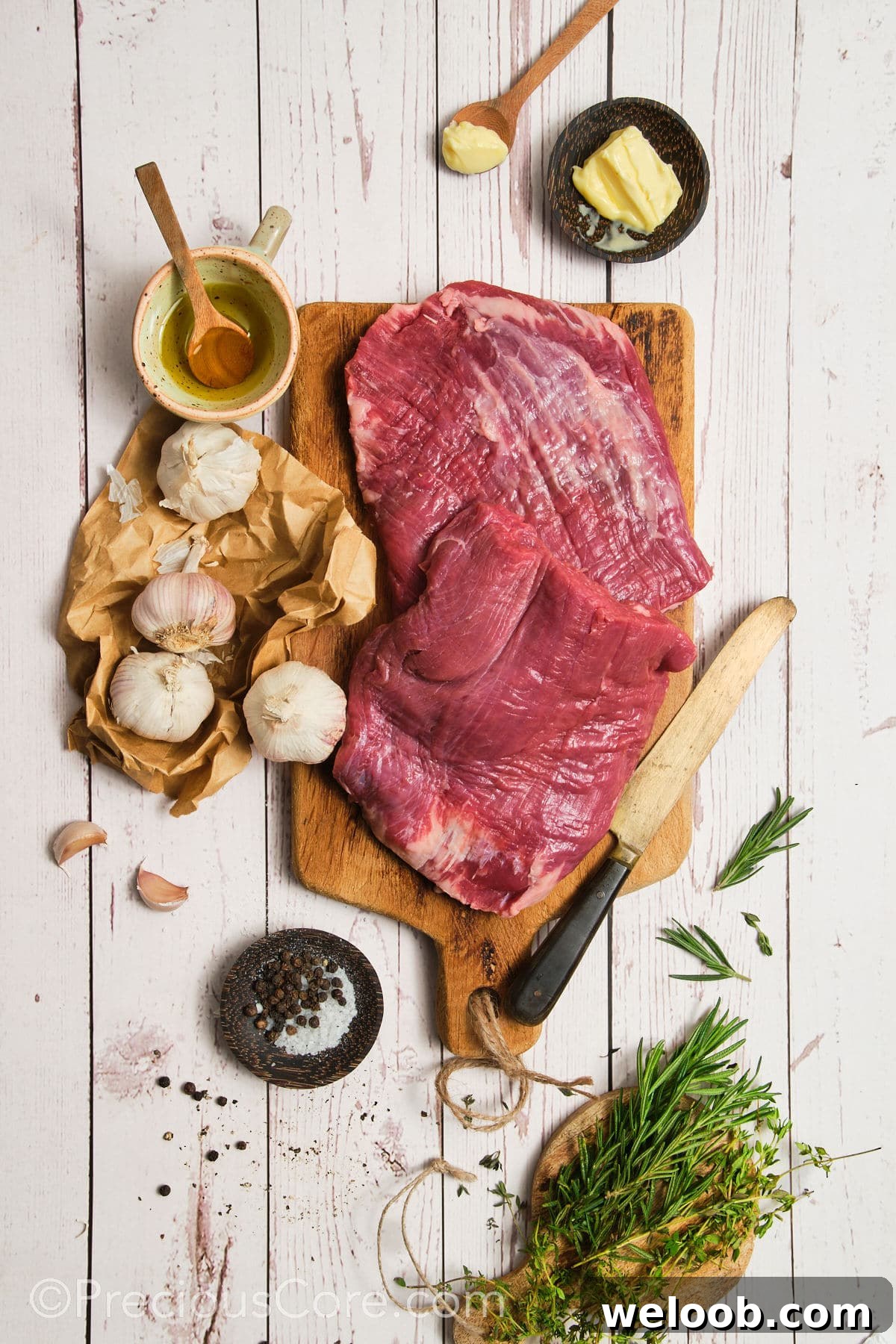 Ingredients for pan seared flank steak.