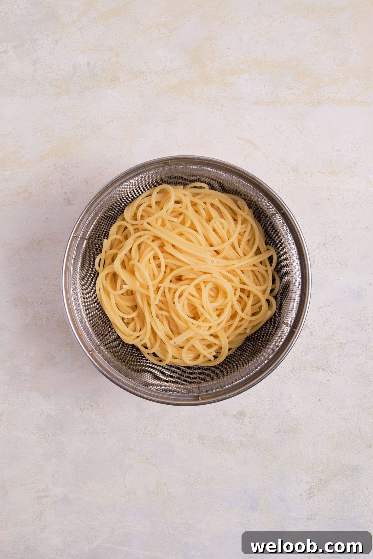 Drained Pasta in a Colander.