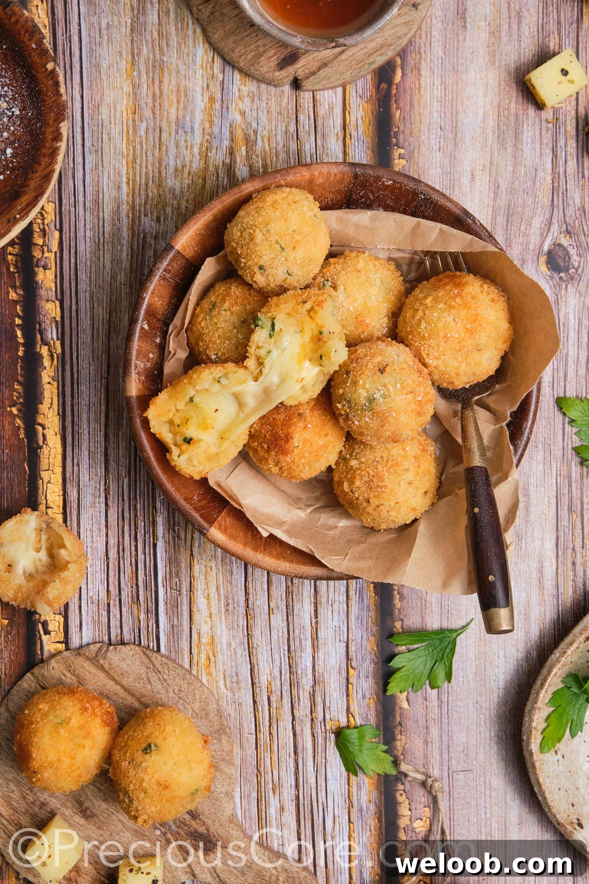 Overhead shot of cheese potato balls.