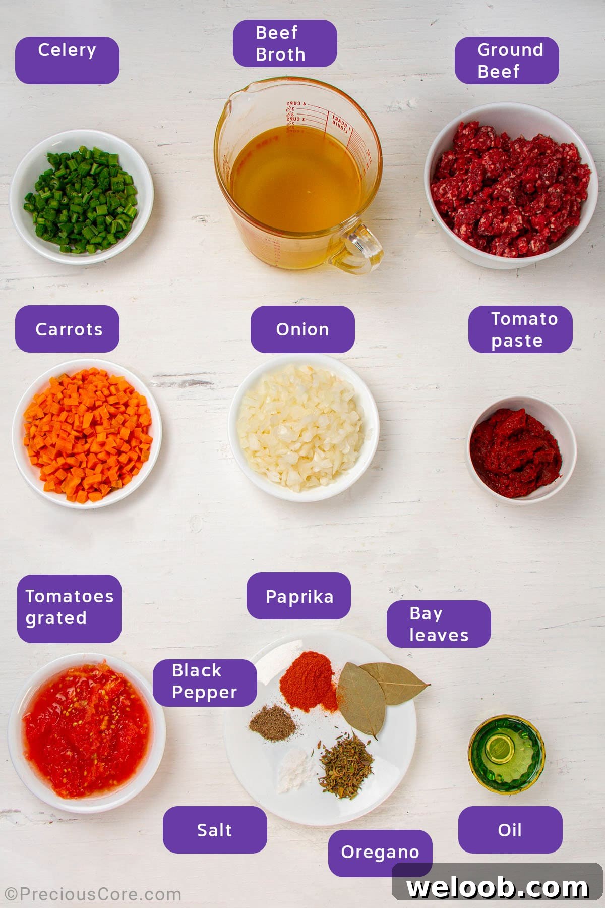 Ingredients for Bolognese sauce.