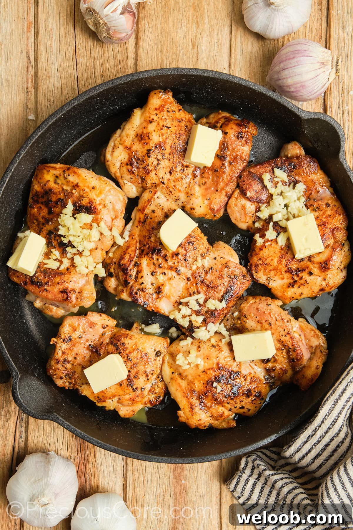 Butter and garlic added to skillet.