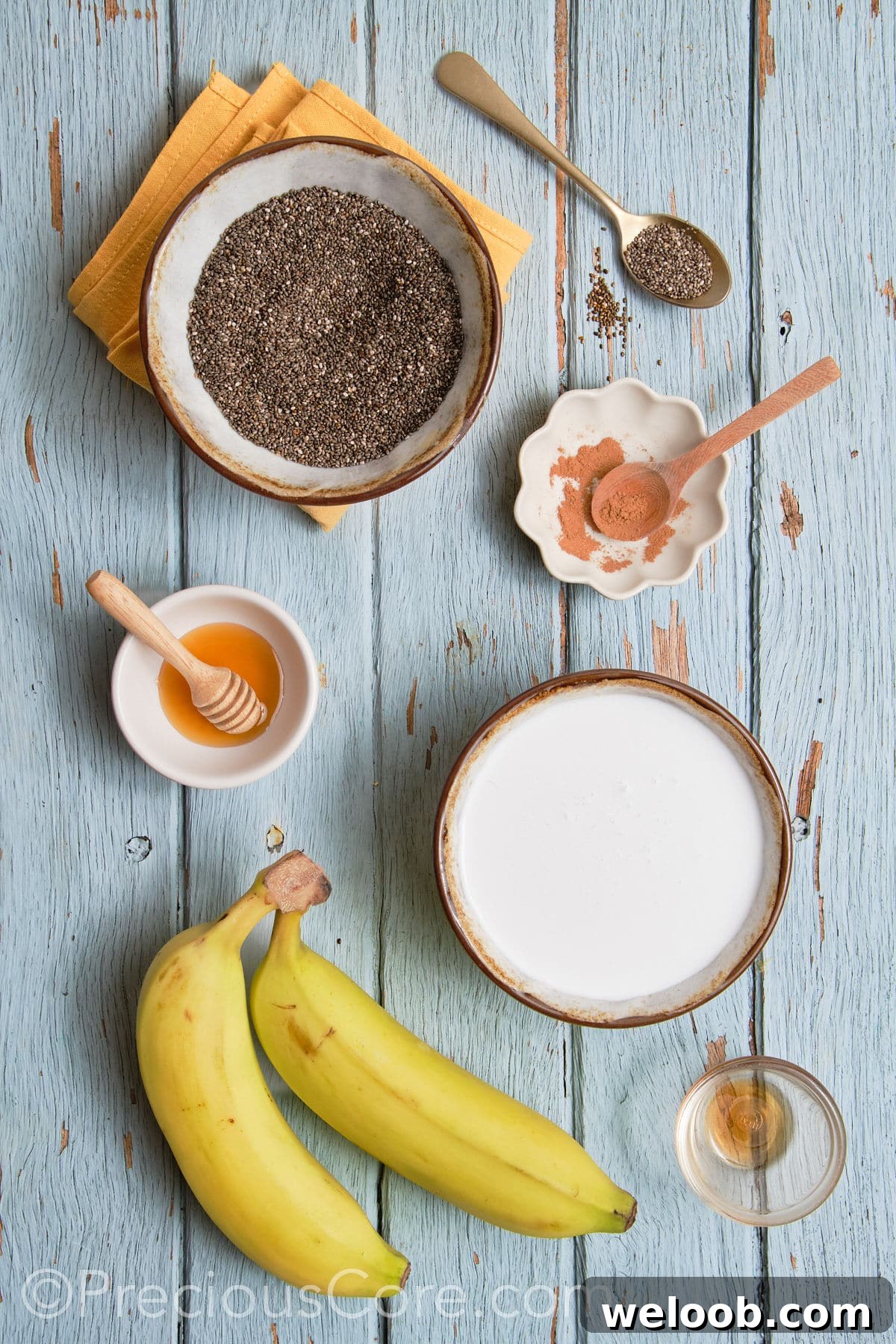 Ingredients for Banana Chia Seed Pudding.