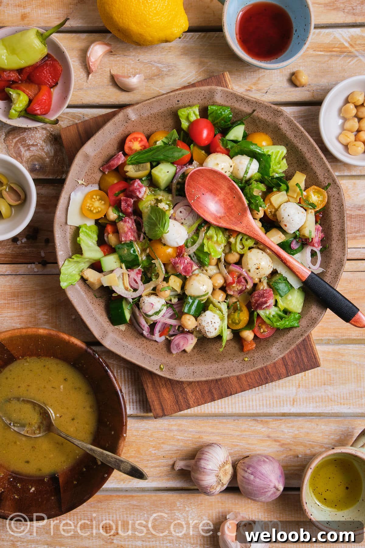 Mixed chopped salad with dressing.