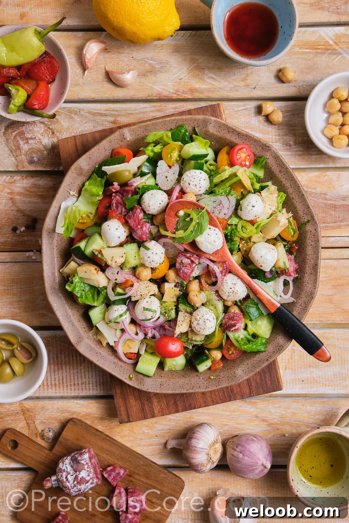 A bowl of chopped salad.