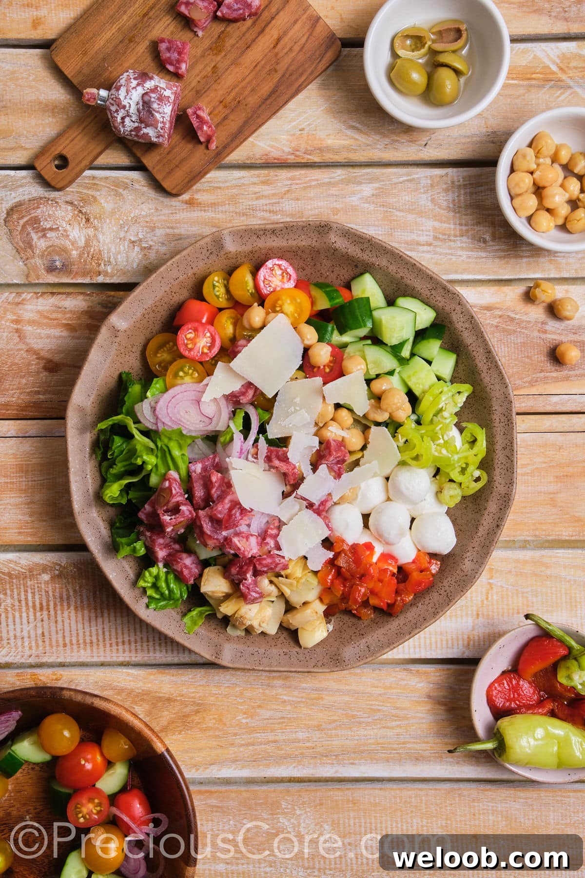 Salad ingredients placed in a bowl.