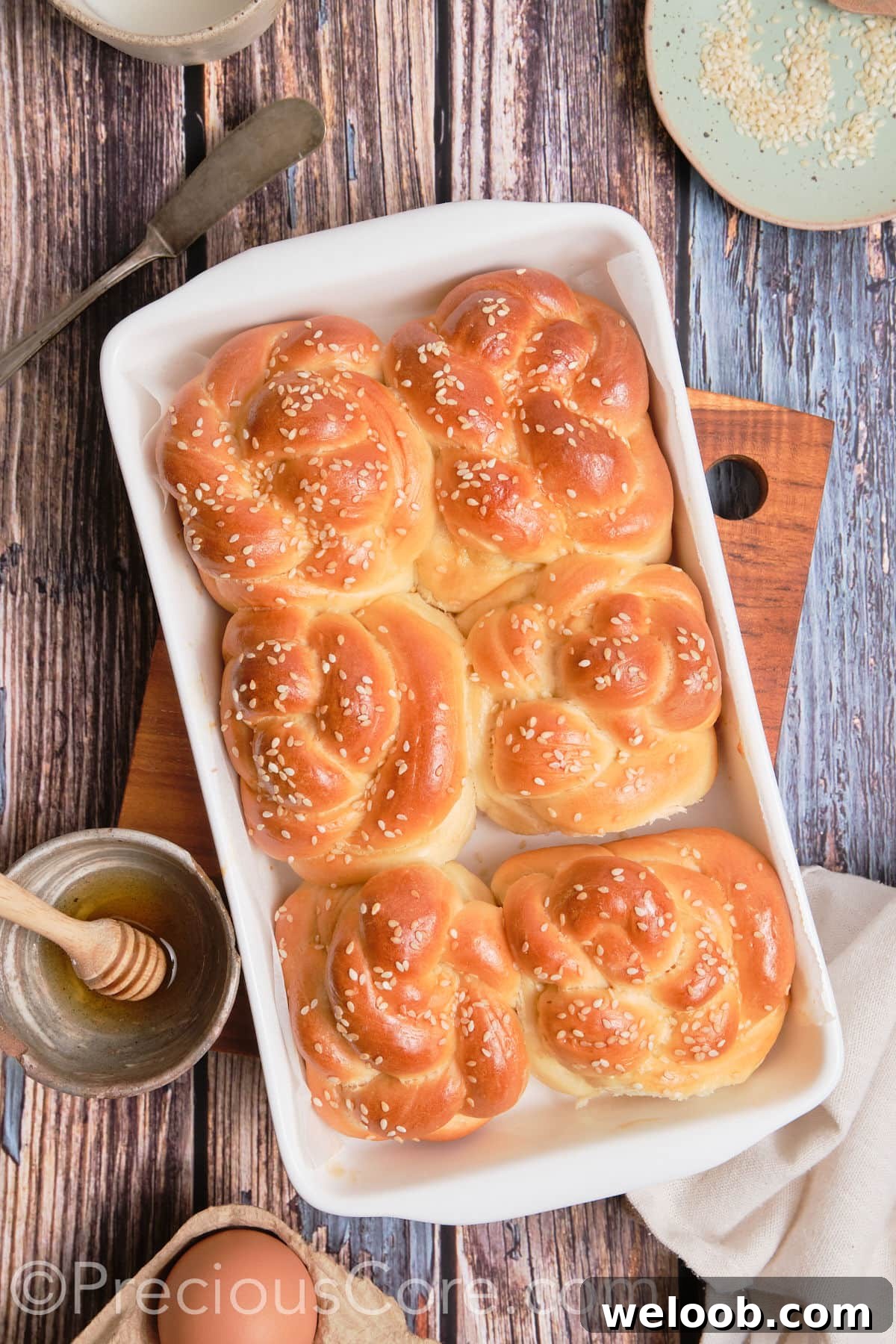 Baked challah twists.