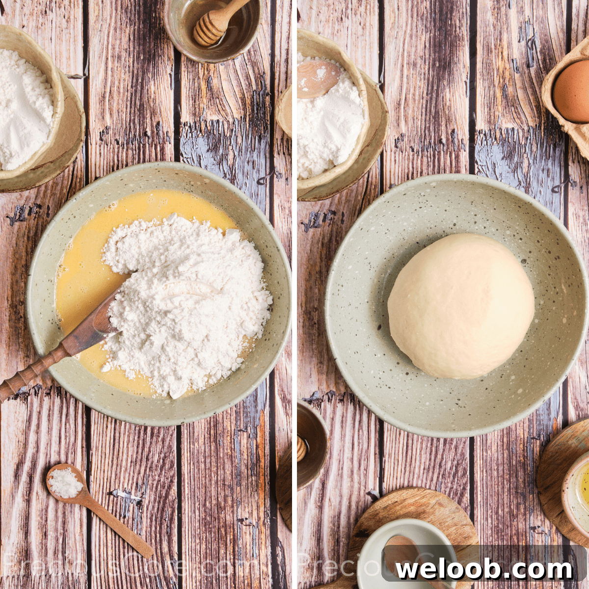 Adding flour, salt and making a dough.