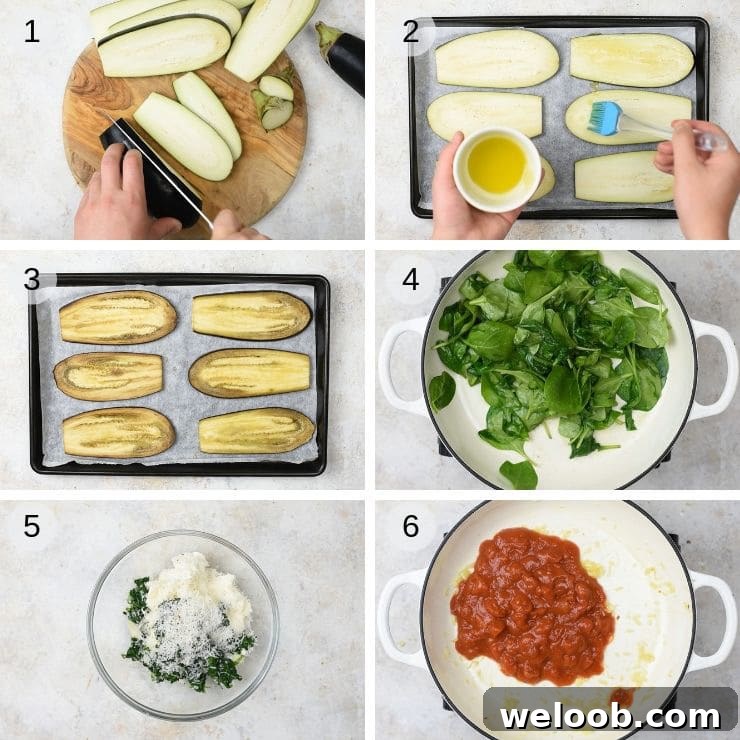 Step by step photos for how to make eggplant rollatini