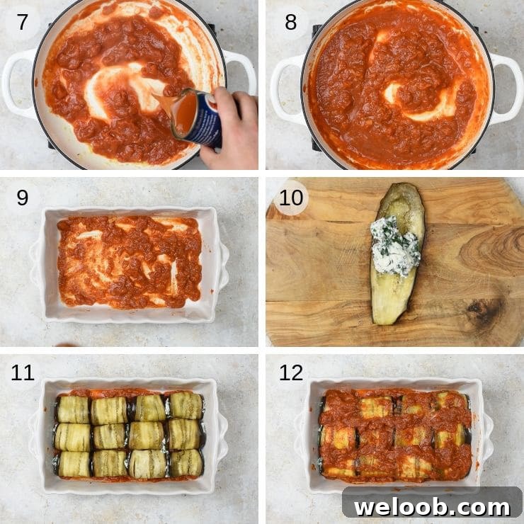Step by step photos for assembling eggplant rollatini