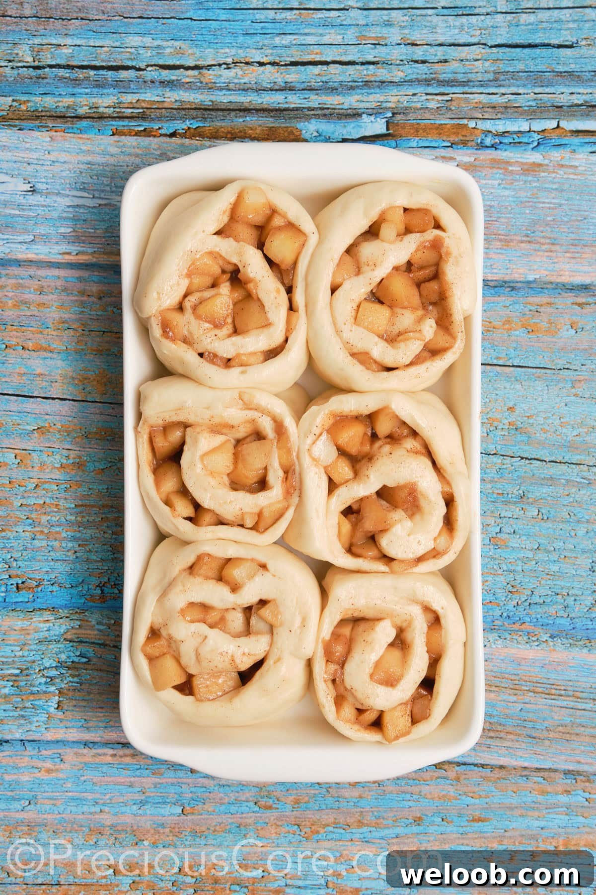 Cinnamon apple rolls after second rise.