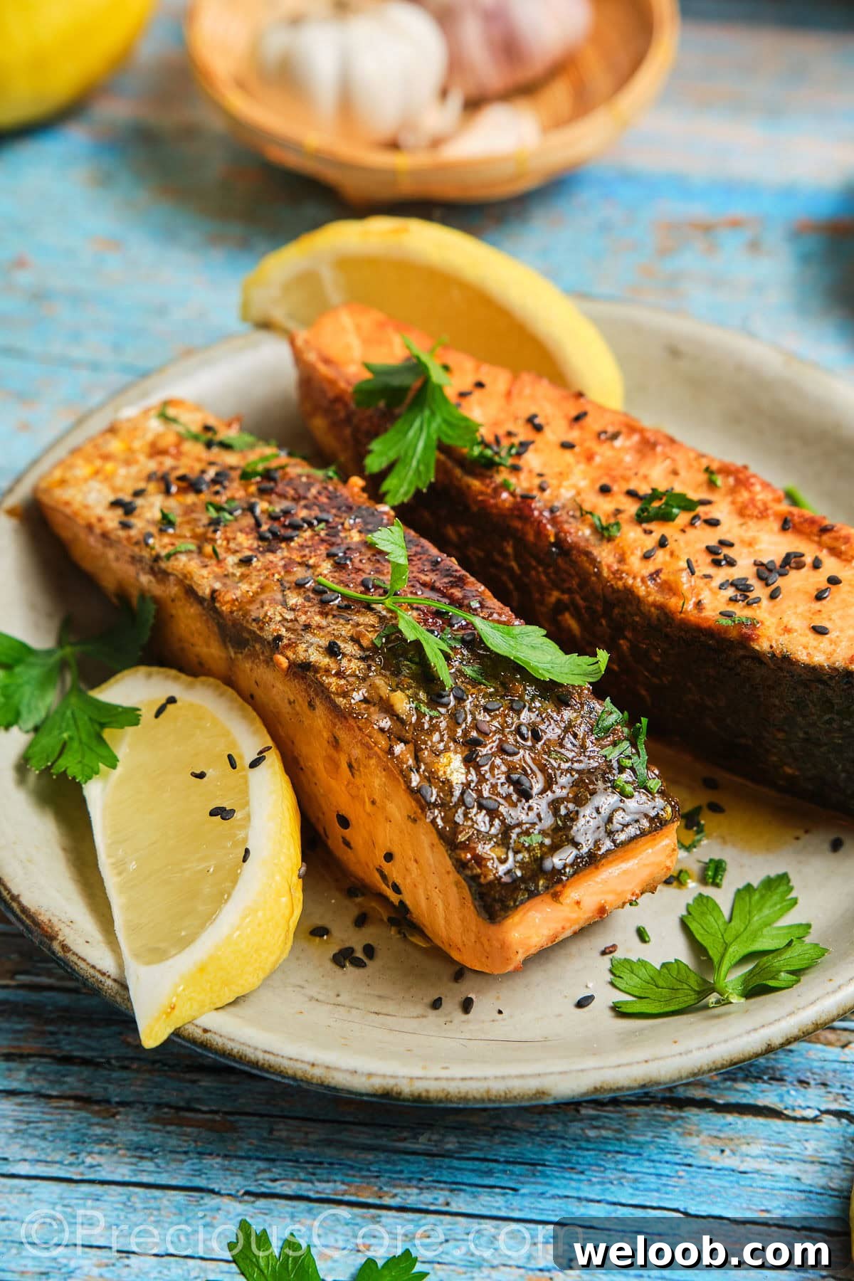 Cajun Honey Butter Salmon on a plate.