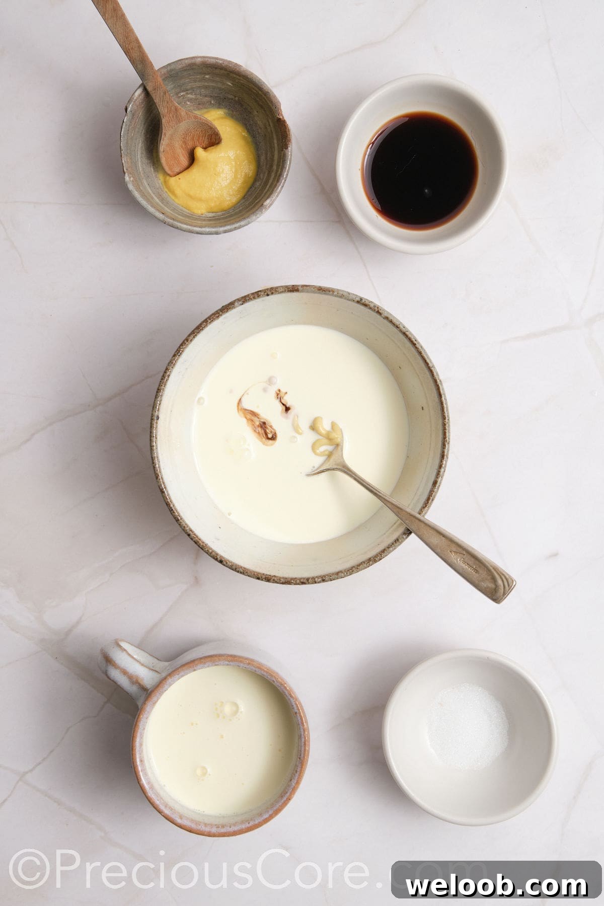 Creamy sauce mixed in a bowl.