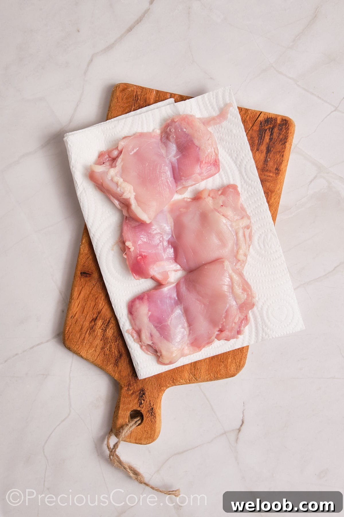 Chicken placed on paper towels to absorb the excess moisture.