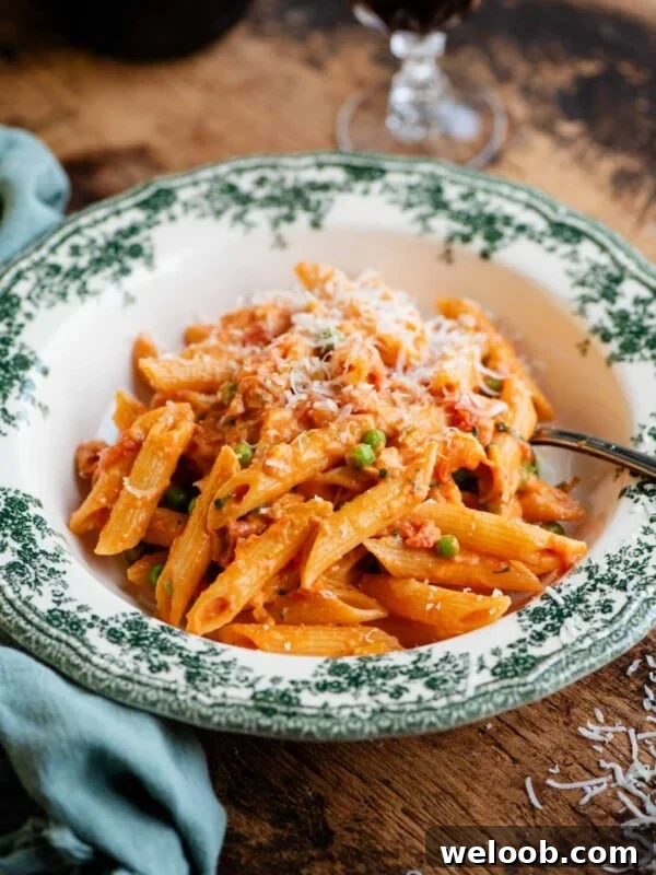 Penne pasta with creamy tomato Tuscan sauce