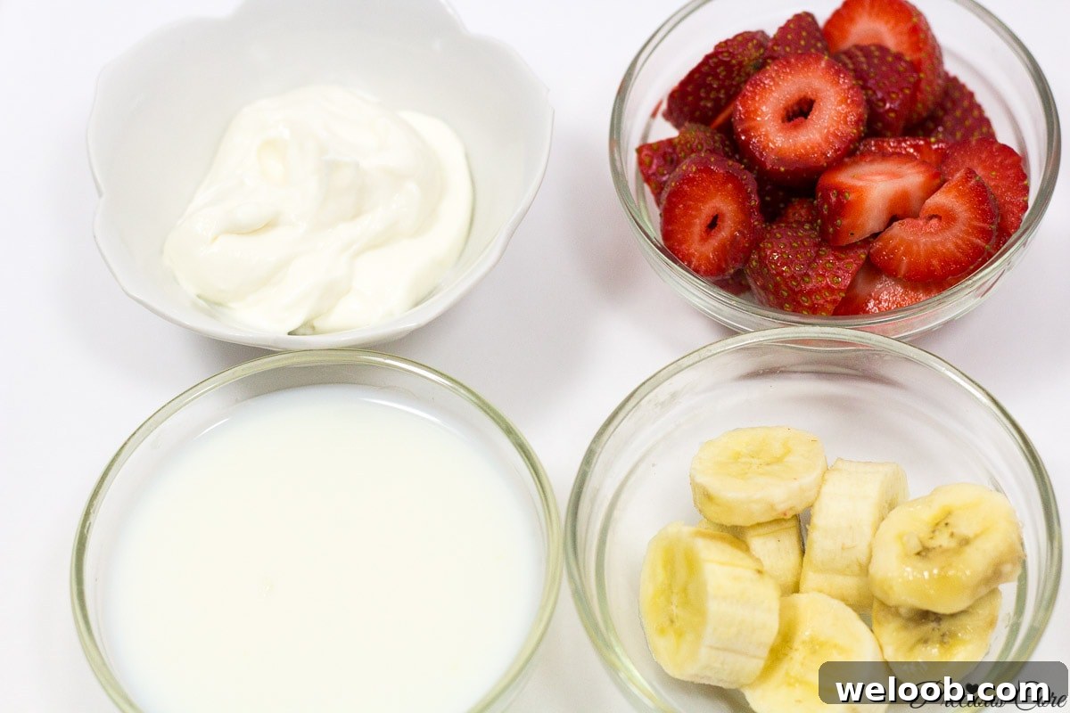 Strawberry-banana smoothie ingredients