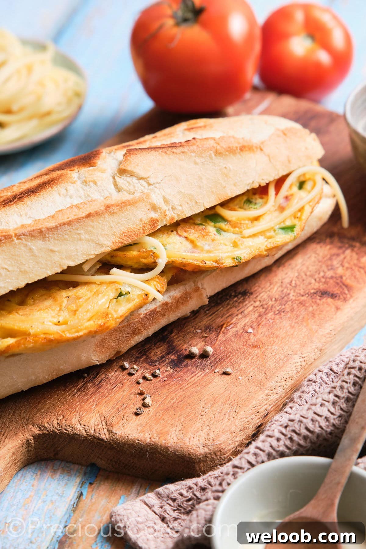 A full sandwich on a cutting board.