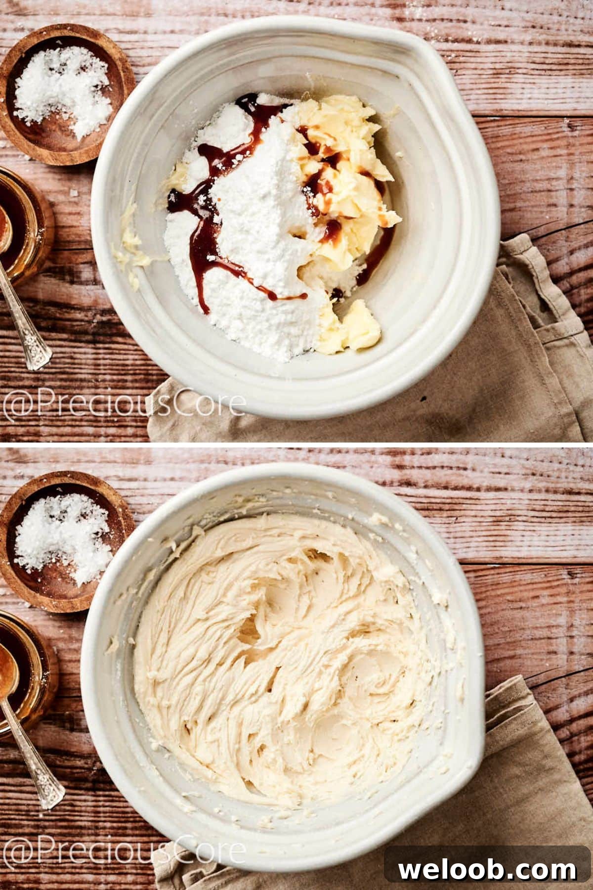 Mixing together ingredients for caramel buttercream.