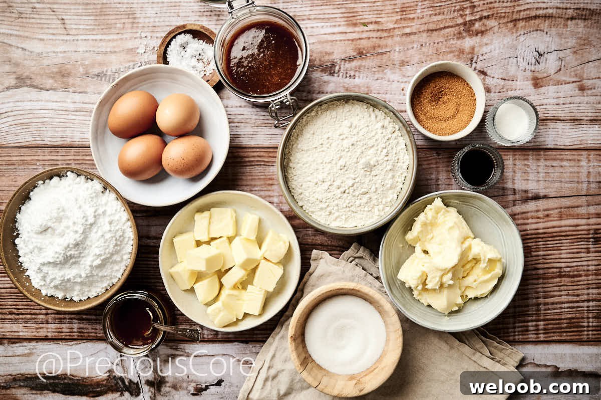 Ingredients for Salted Caramel Cake.