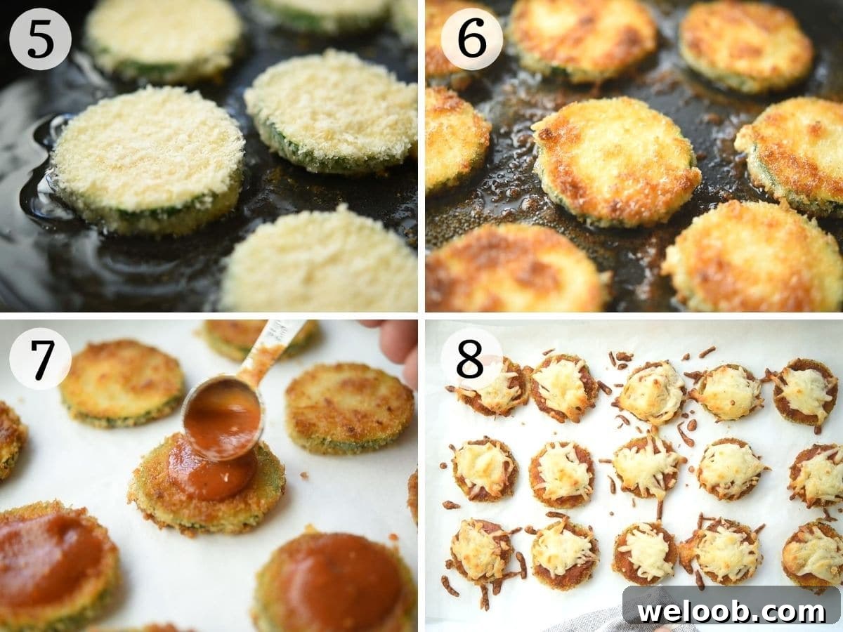 Step by step photos showing how to cook zucchini pizza bites