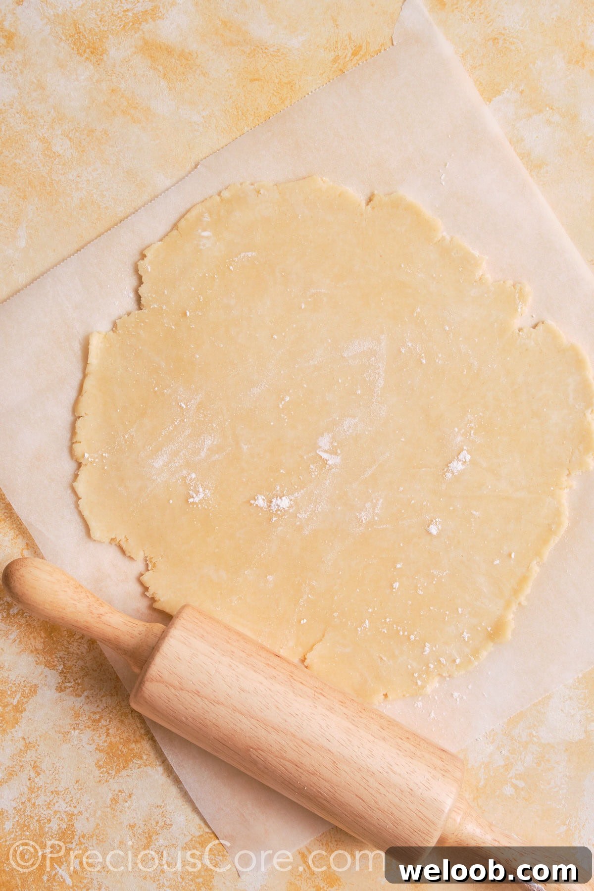 Rolled out homemade pie dough.