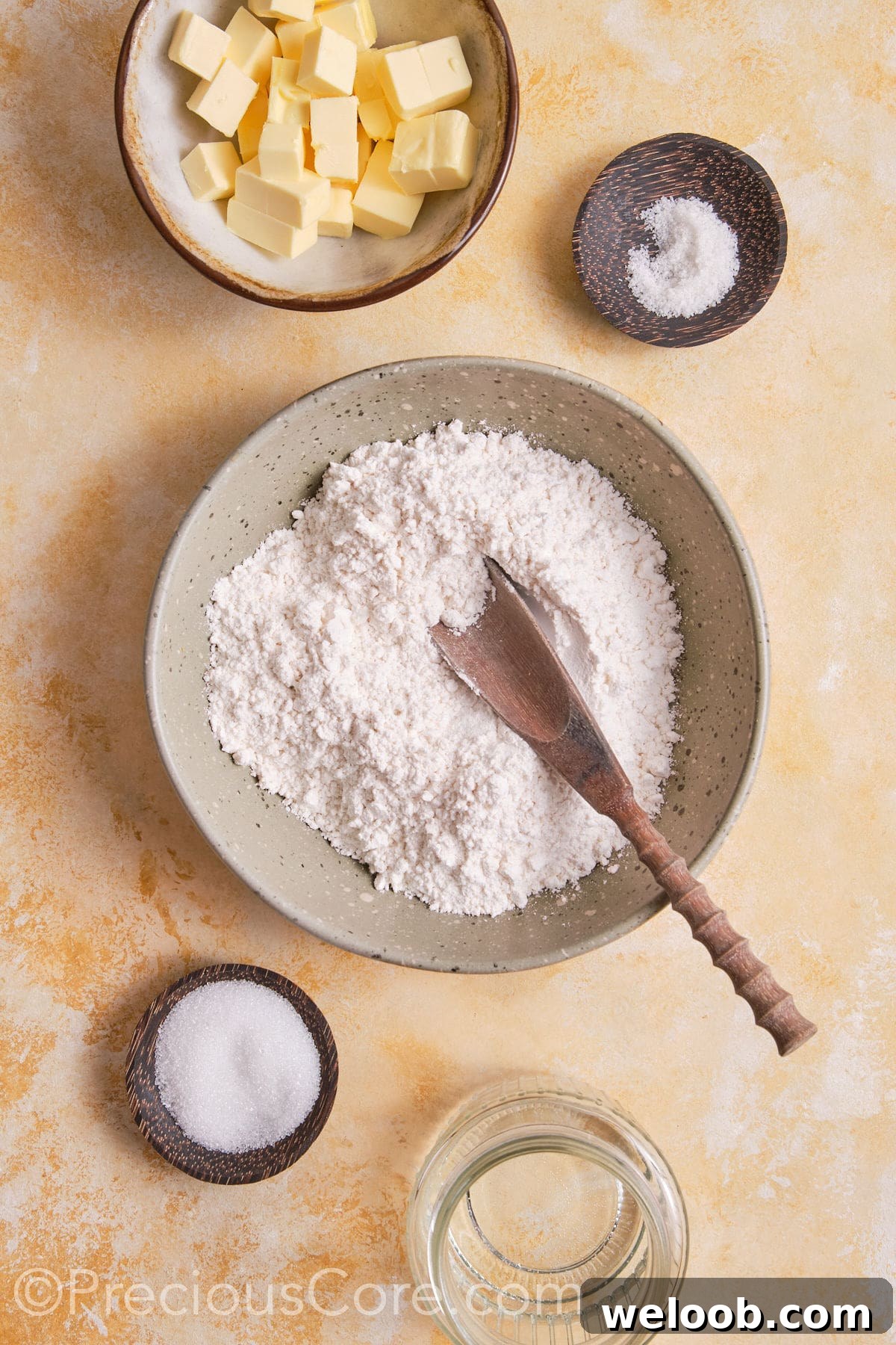 Flour and other dry ingredients in a bowl.