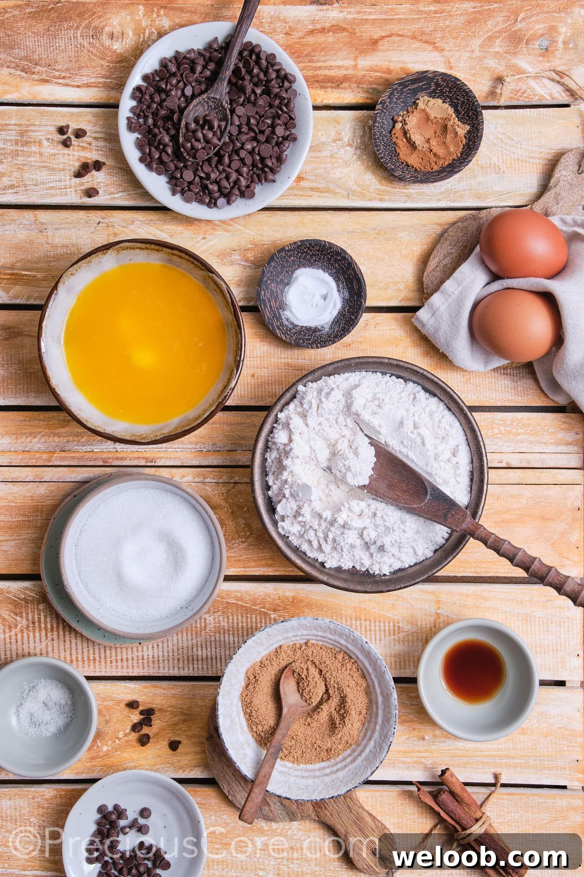 ingredients for the cinnamon chocolate chip cookies. 