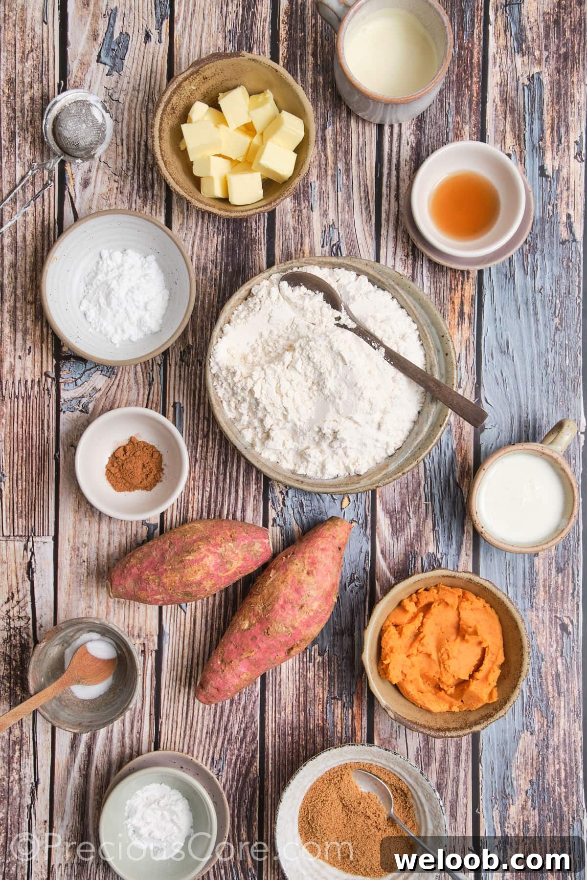 Buttery Sweet Potato Scones with Maple Glaze Recipe 6 Ingredients for scones with sweet potatoes.