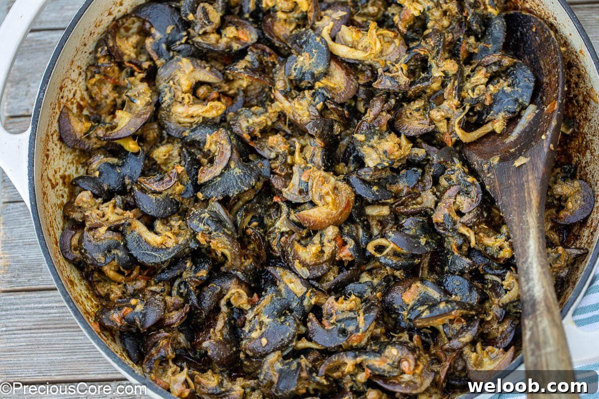 Cameroonian snails recipe made in a pot.