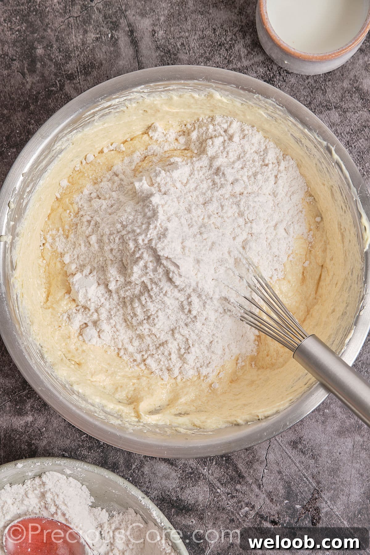Add flour mixture to the vessel and mix well