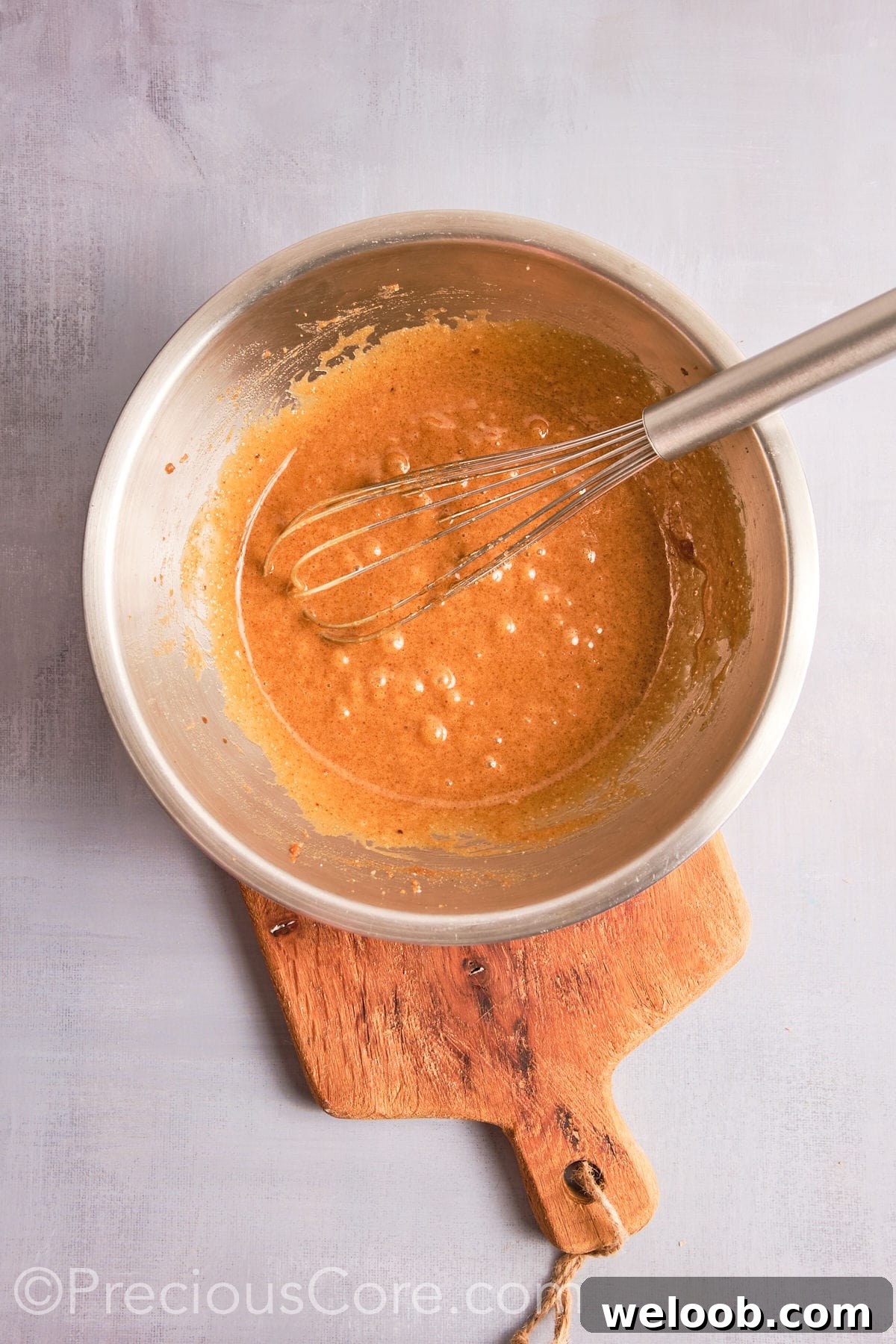 Wet ingredients mixed for cookies.