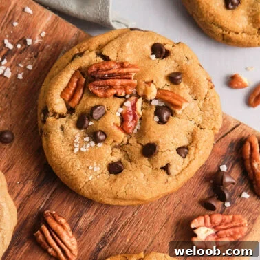 Square image of brown butter pecan cookies.