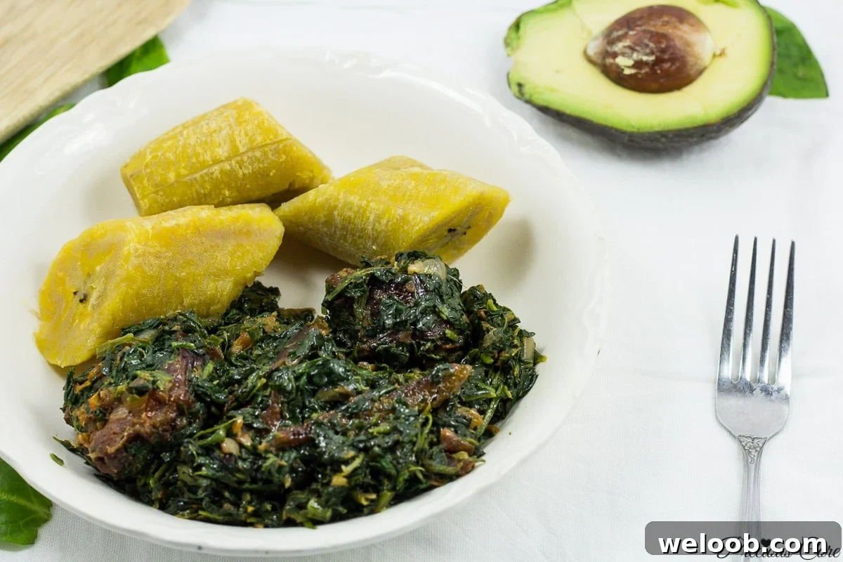 African Stewed Spinach with plantains