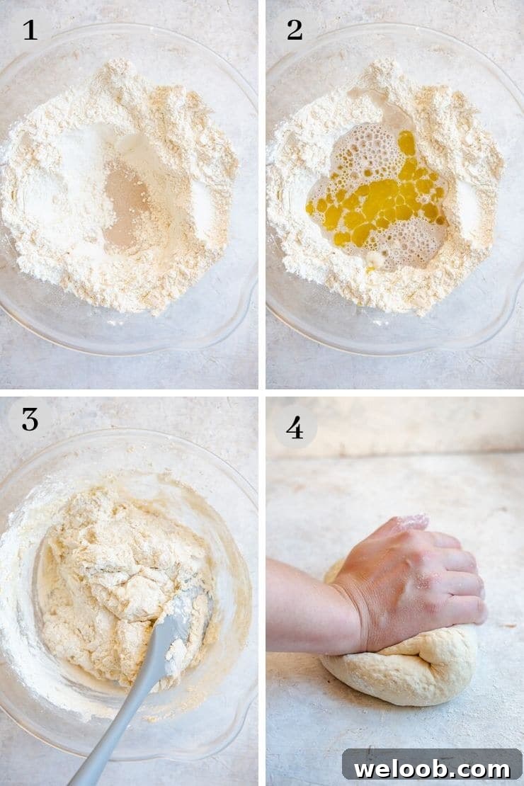 Step by step photos for making rosemary focaccia