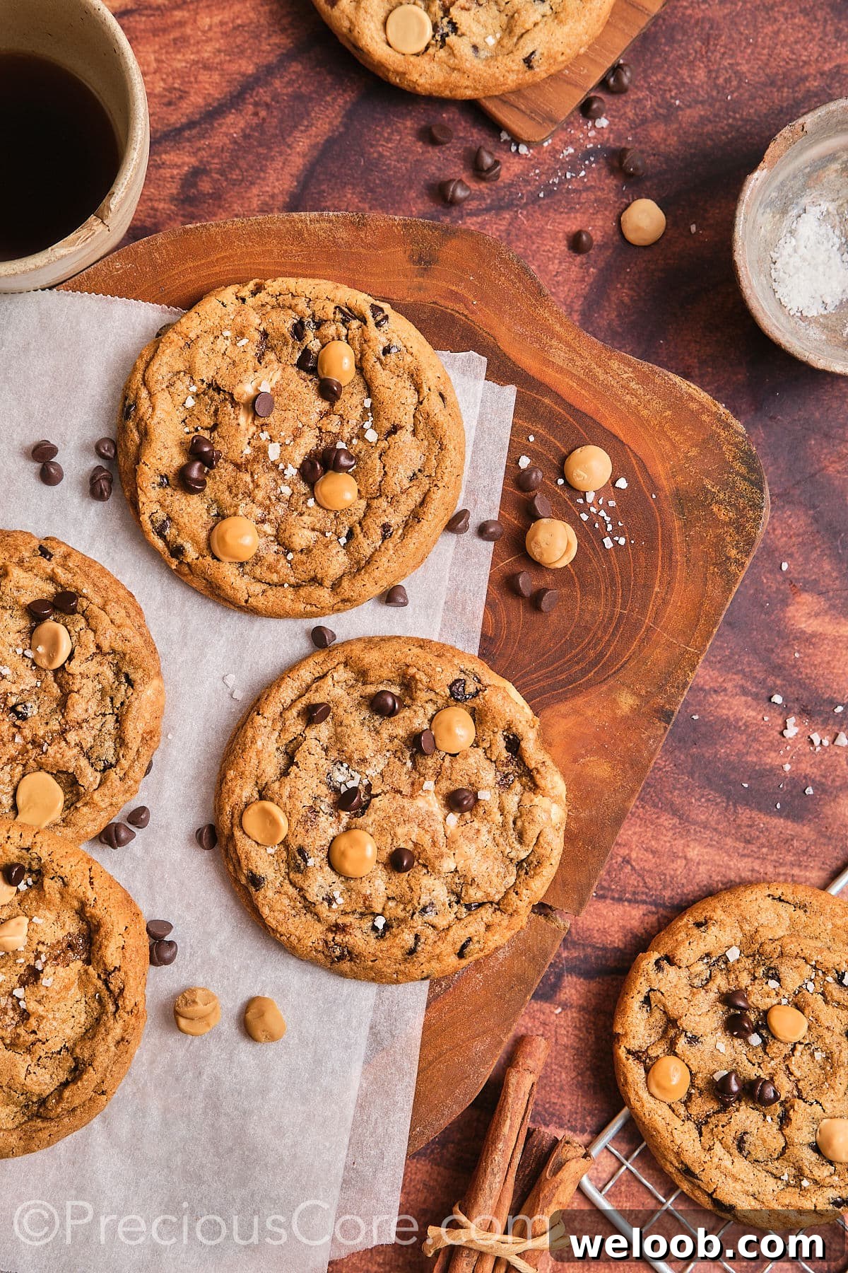 Top view image of Chocolate Chip Butterscotch Chip Cookies