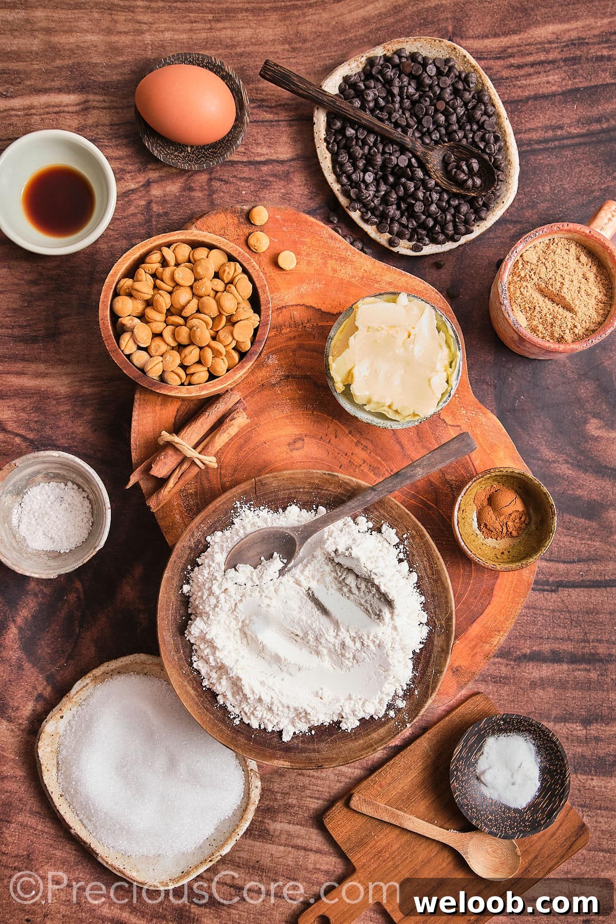Ingredients for Chocolate Chip Butterscotch Chip Cookies