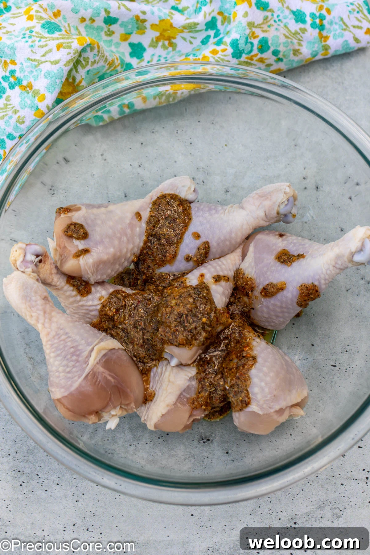 Marinade poured over chicken.