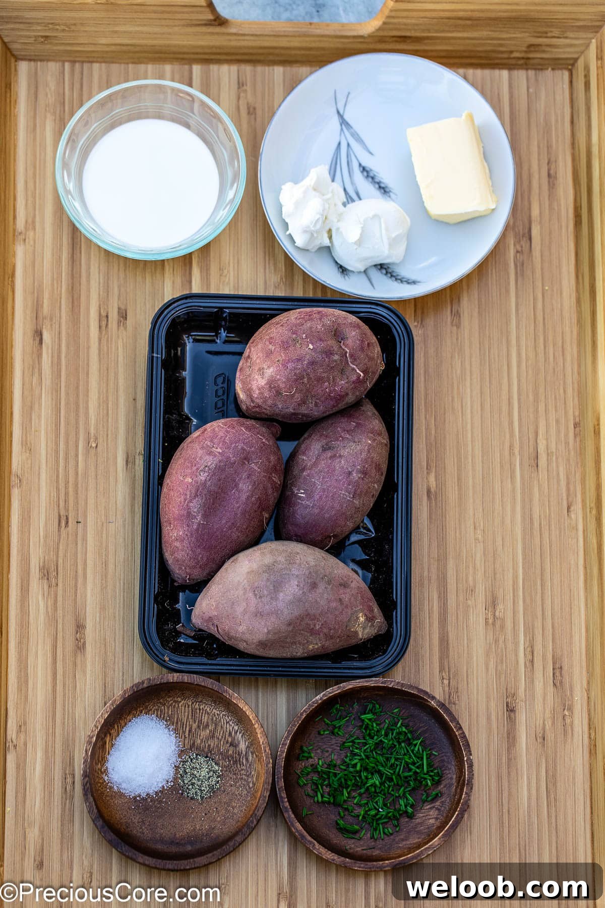 Ingredients for mashed white sweet potatoes.