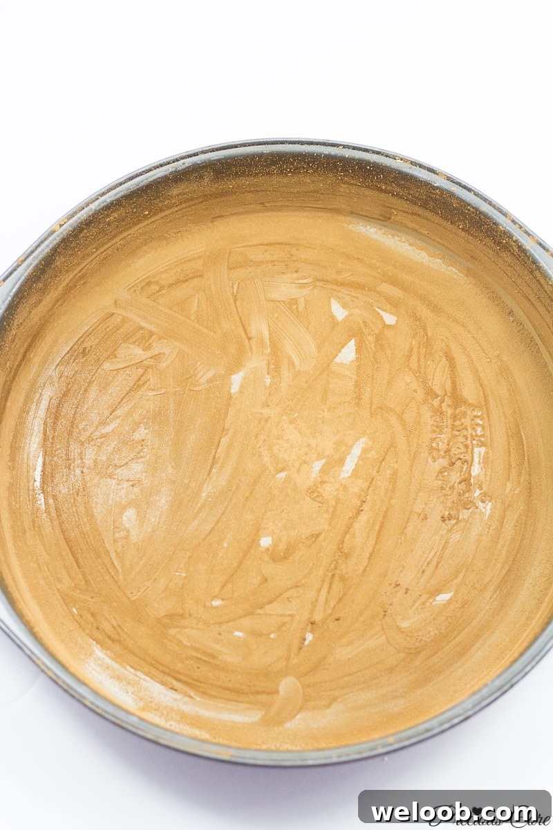 dusted baking pan for classic chocolate cake