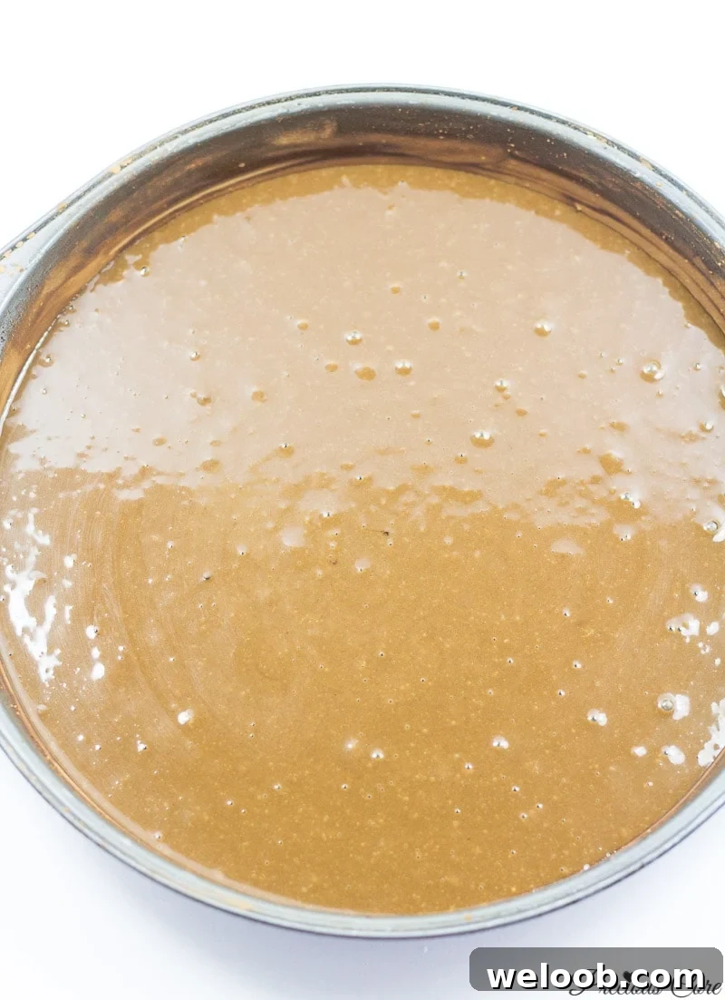 classic chocolate cake batter in pan