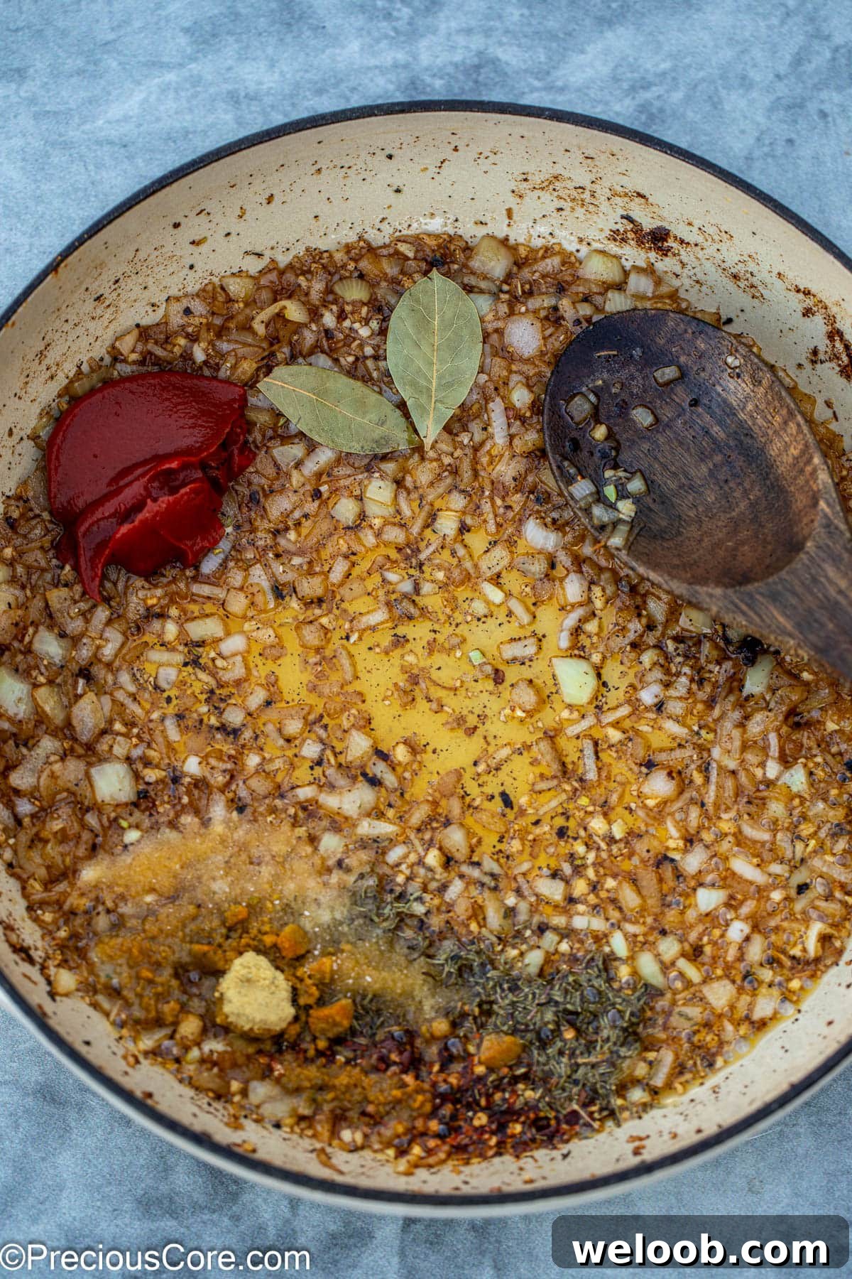 sautéing the aromatics in the pot.