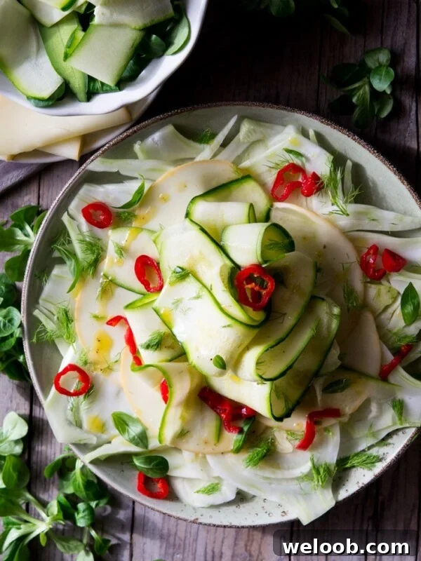 courgette salad with fennel and chilli on a large plate