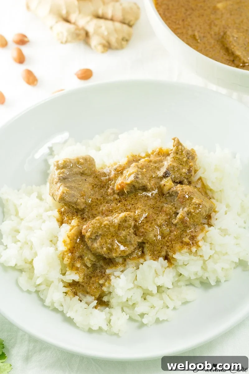 Cameroonian groundnut soup and rice