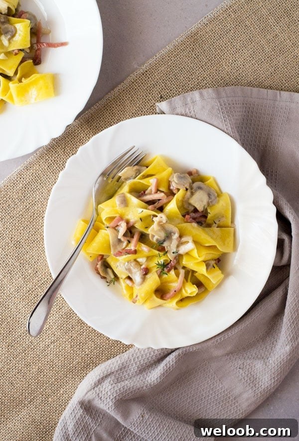Speck and Mushroom Pappardelle