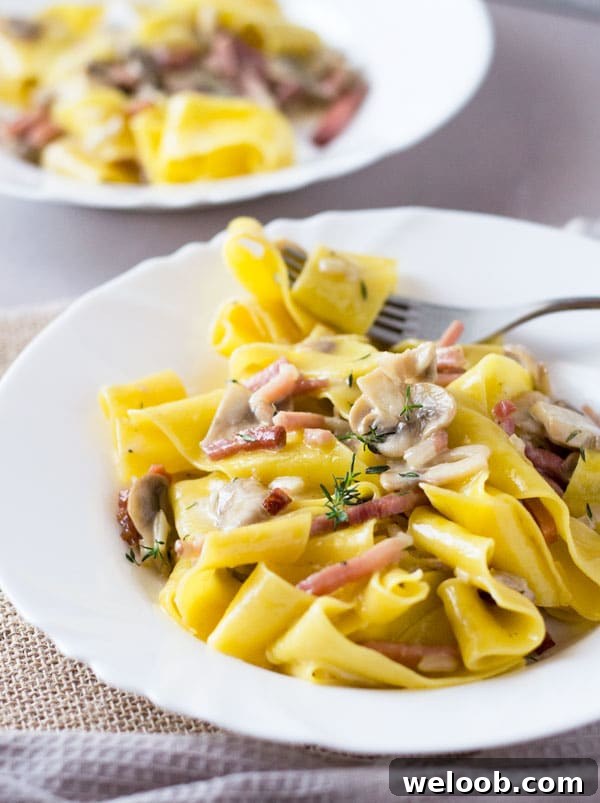 Speck and Mushroom Pappardelle