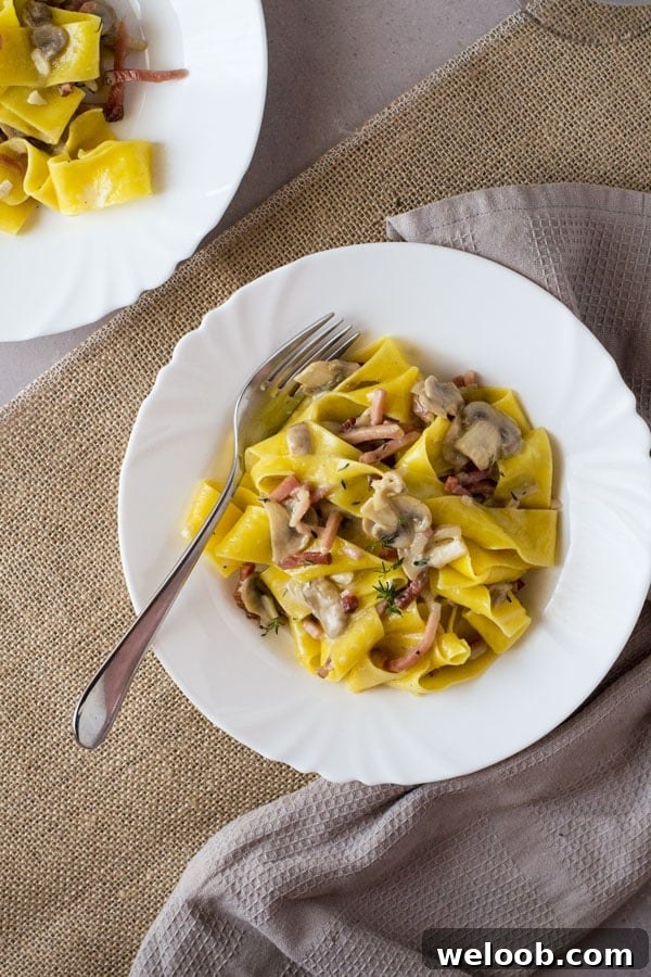 Speck and Mushroom Pappardelle