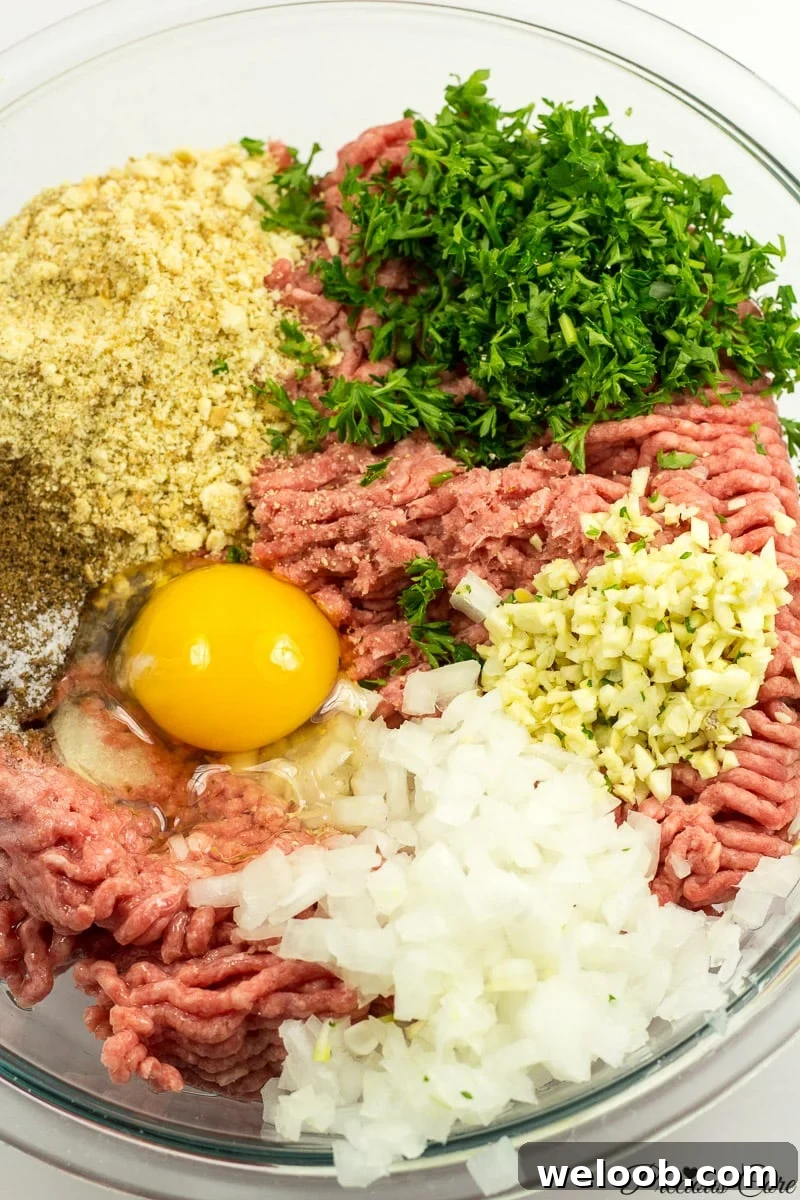 ingredients for meatballs in bowl